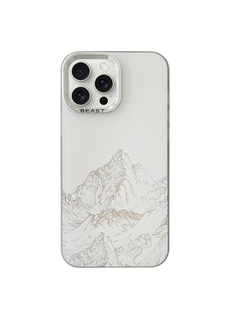 For iPhone 15 Pro Max 2 in 1 Aurora Electroplating Frame Phone Case(Snowy Mountains White)