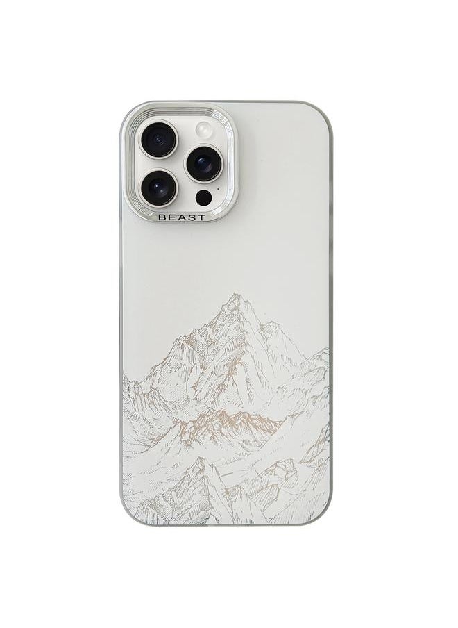 For iPhone 15 Pro Max 2 in 1 Aurora Electroplating Frame Phone Case(Snowy Mountains White)