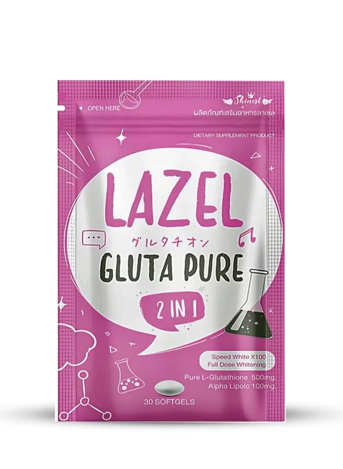 Lazel Gluta Pure 2-in-1 30 Softgels | Glutathione & Alpha Lipoic Acid | Skin Brightening Supplement | Supports Skin, Hair & Nail Health