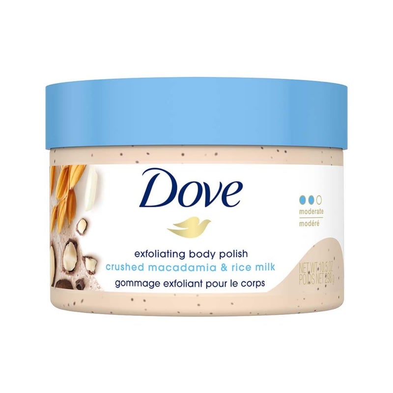 Dove Scrub Macadamia & Rice Milk Reveals Visibly Smoother Skin Body Scrub That Nourishes Skin 10.5 oz - Image 1