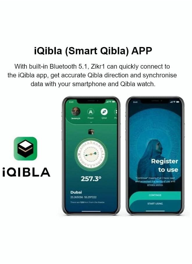 ماركة غير محددة - حلقة ذكية iQibla Zikr1 Lite للمسلمين عداد تسبيح مع تذكير اهتزازي تذكير بوقت الصلاة بلوتوث مقاوم للماء 20 مللي متر - Image 1
