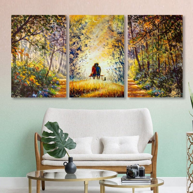 Marktna Three modern-designed canvas panels with a hollow frame, measuring (120×60), three pieces - Image 1