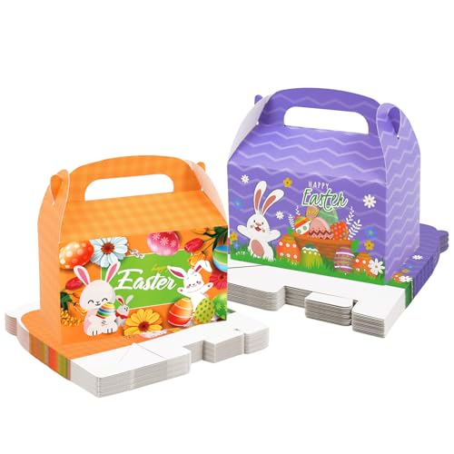 DERZIFUN 20 Pack Easter Treat Boxes with Handle, 6.5" x 3.5" x 6.5" Gable Boxes for Party Favors, Candy, Desserts, Easter Decorations - Image 1