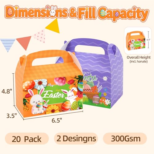 DERZIFUN 20 Pack Easter Treat Boxes with Handle, 6.5" x 3.5" x 6.5" Gable Boxes for Party Favors, Candy, Desserts, Easter Decorations - Image 2