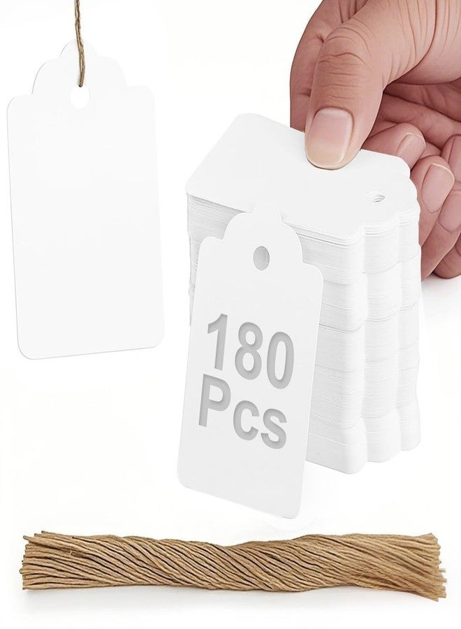 PH PERKHOMY 180 Pcs Kraft Paper Gift Tags with String, Blank Price Tags for Gifts Crafts Wedding Christmas, White - Image 1