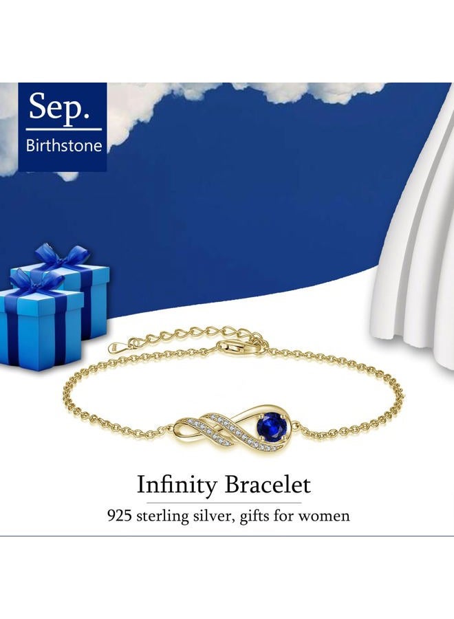 LOCIBLO Birthstone Bracelets for Women Girls 925 Sterling Silver White Gold Infinity Pendant Anniversary Birthday Gifts Jewellery for Her, 6.7"+1.2", 6.7 inches, Sterling Silver, Crystal - Image 4