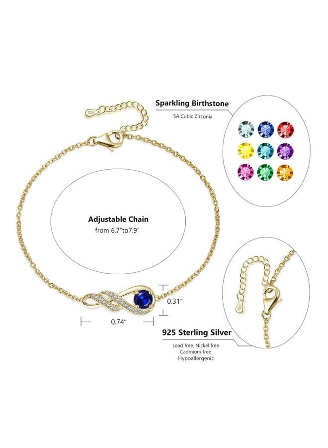 LOCIBLO Birthstone Bracelets for Women Girls 925 Sterling Silver White Gold Infinity Pendant Anniversary Birthday Gifts Jewellery for Her, 6.7"+1.2", 6.7 inches, Sterling Silver, Crystal - Image 3
