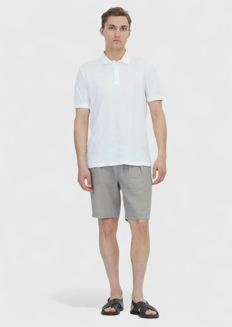 رامسي تيشيرت أبيض سادة بياقة بولو مصنوع من القطن بنسبة 100%