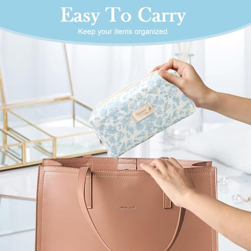 MAYCREATE® Makeup Pouch Bag 3pcs Makeup Organizer Bag Combo, Cosmetic Brush Makeup Pouch for Women, Quilted Cotton Large Floral Make Up Toiletry Bags for Travel - Image 5