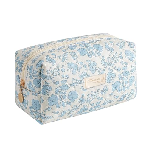 MAYCREATE® Makeup Pouch Bag 3pcs Makeup Organizer Bag Combo, Cosmetic Brush Makeup Pouch for Women, Quilted Cotton Large Floral Make Up Toiletry Bags for Travel - Image 1