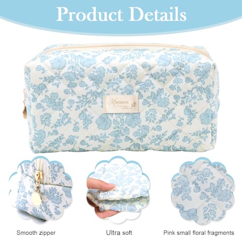MAYCREATE® Makeup Pouch Bag 3pcs Makeup Organizer Bag Combo, Cosmetic Brush Makeup Pouch for Women, Quilted Cotton Large Floral Make Up Toiletry Bags for Travel - Image 3