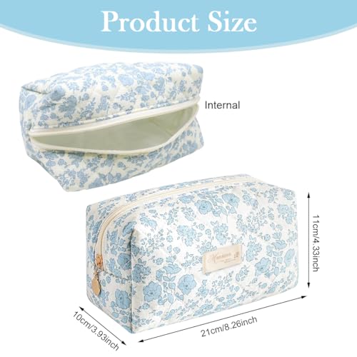 MAYCREATE® Makeup Pouch Bag 3pcs Makeup Organizer Bag Combo, Cosmetic Brush Makeup Pouch for Women, Quilted Cotton Large Floral Make Up Toiletry Bags for Travel - Image 2