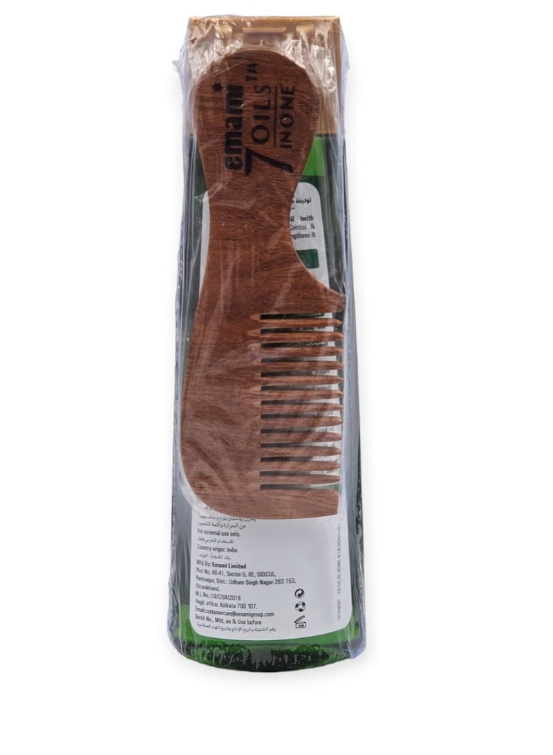 emami Hair Fall Control Aloe Vera Oil 7 in 1 With 100% Natural Oils With Wooden Hair Comb 300 ml - Image 2