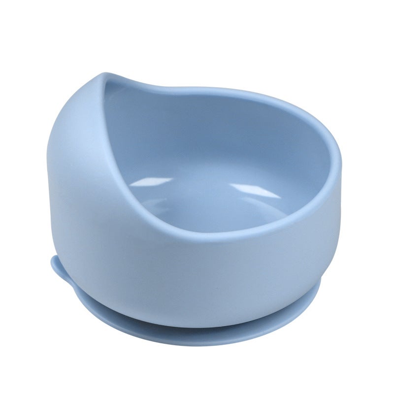 New feeding three-piece set baby silicone suction cup food supplement snail bowl wooden handle spoon Fork easy cleaning tableware suitSilicone bowl-Blue Silicone bowl-Blue