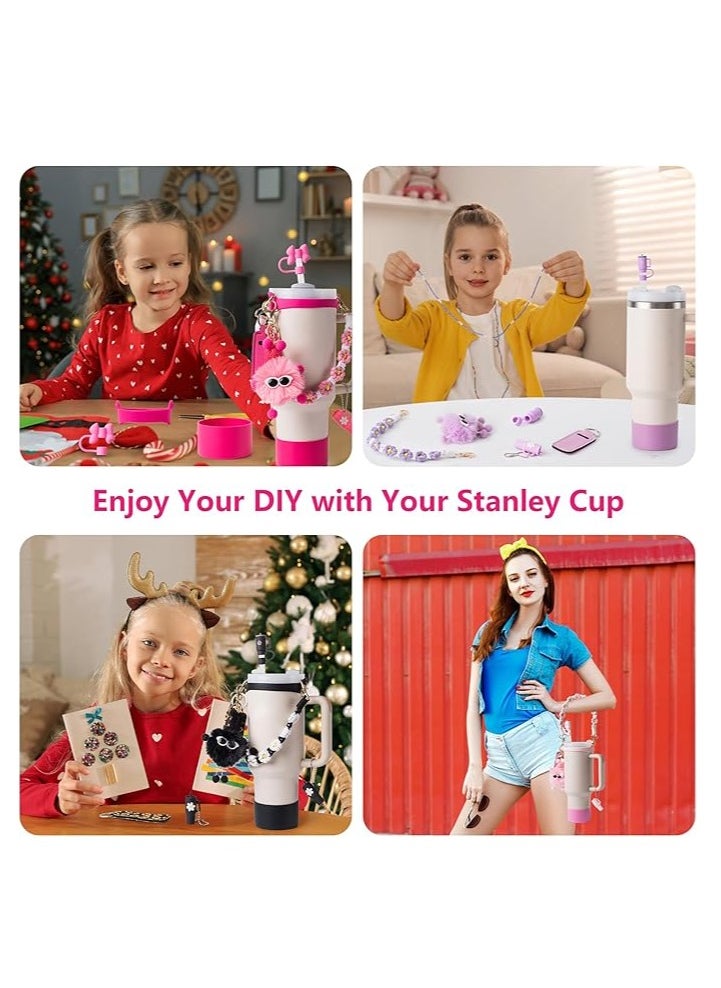 JOSQUEWNN - Cup Accessory Kit For Stanley Quencher Including Water Bottle Handle Strap, Silicone Cup Sleeve, Lipstick Holder, Key Chain Charms, Handle Charms, And Straw Topper Accessories For 40oz/30oz  Cup - Image 1