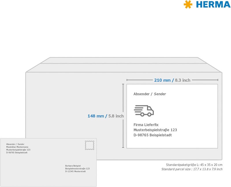 Herma Self Adhesive Multi-Purpose Labels, 2 Labels Per A4 Sheet, 20 Labels For Laser And Inkjet Printers, Large, 210 x 148 mm (8636) - Image 4