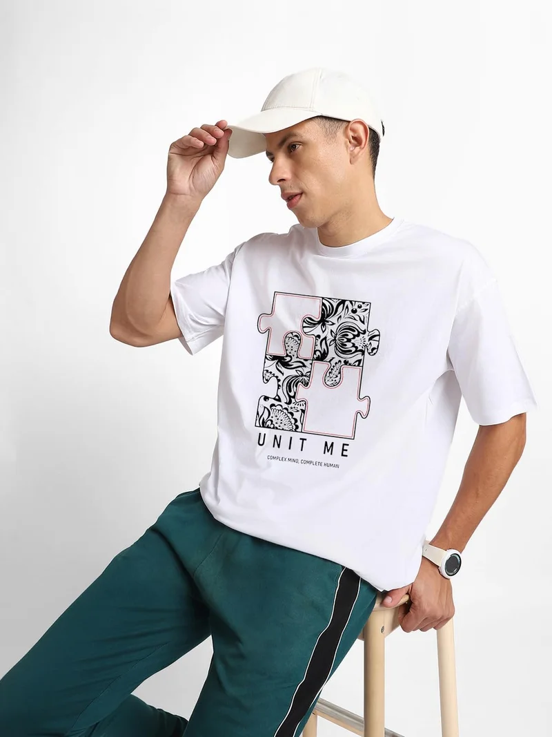 NOBERO Graphic Printed White T-Shirt for Men