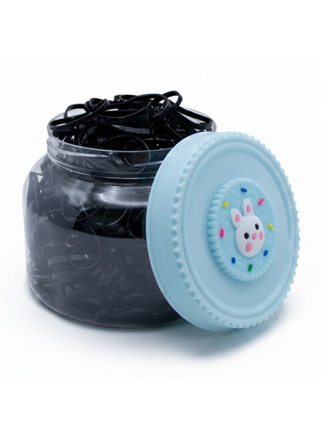 Duravel 300 Pcs Black Elastic Hair Ties in Cute Bunny Jar, Mini Rubber Bands for Girls, Bulk Pack - Image 1