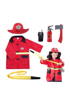 Kids Firefighter Costume Set with Accessories – 58 cm Jacket, 43 cm Sleeve, 46 cm Hat Diameter – Fits Ages 3 to 6