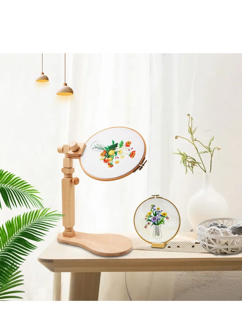 Generic - Natural Beech Wood Adjustable Rotated Embroidery Frame Stand for Most Sizes of Hoops Cross Stitch Wooden Stand Suitable for Studio Chinese Embroidery Frame Set - Image 1