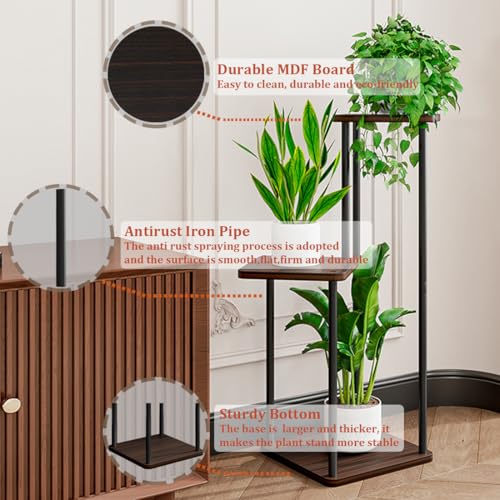 AZERPIAN 3 Tier Plant Stand Indoor Metal Plant Shelf for Multiple Plants Corner Flower Holders for Living Room Balcony Bedroom Patio Garden, Black (Black Oak, 3 tier) - Image 4