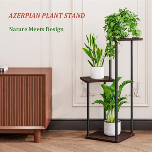 AZERPIAN 3 Tier Plant Stand Indoor Metal Plant Shelf for Multiple Plants Corner Flower Holders for Living Room Balcony Bedroom Patio Garden, Black (Black Oak, 3 tier) - Image 2