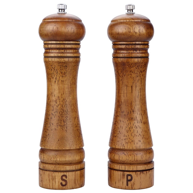 Gulex Wood Pepper Grinder Pepper MillAdjustable Coarseness 8 Inch Wooden Peppermill Ceramic Grinding Mechanism Salt Mill Refillable 2 pack