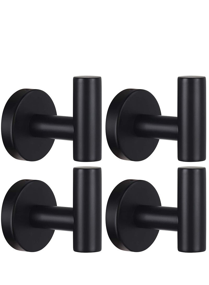 MIXDE Towel Hooks Bathroom Coat Hook Robe Hook Stainless Steel Heavy Duty Door Hanger Towel Robe Clothes Cabinet Closet Sponges Wall Hook for Bathroom Bedroom Kitchen Hotel Pool 4 Packs Matte Black  - Image 1