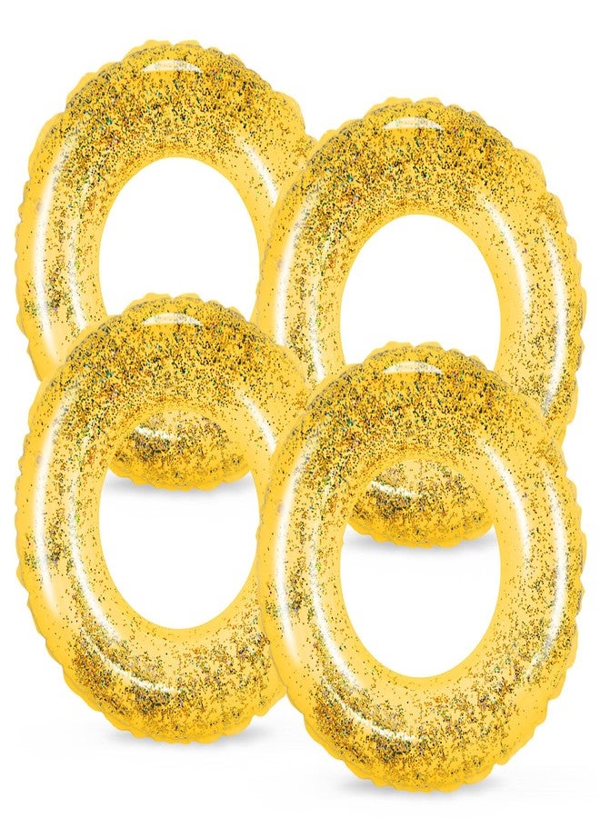 Whaline 4Pcs Inflatable Pool Floats Toys Swim Tubes Rings Glitter Yellow Pool Tube for Teen Boys Girls Outdoor Summer Swimming Pool Beach Party Favors Supplies - Image 1