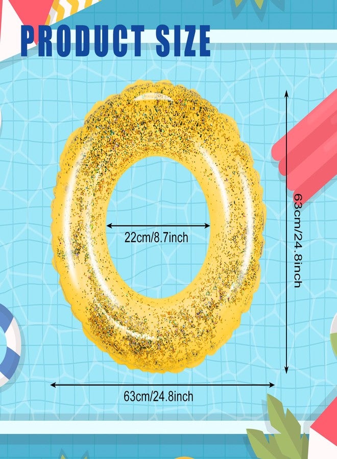 Whaline 4Pcs Inflatable Pool Floats Toys Swim Tubes Rings Glitter Yellow Pool Tube for Teen Boys Girls Outdoor Summer Swimming Pool Beach Party Favors Supplies - Image 2