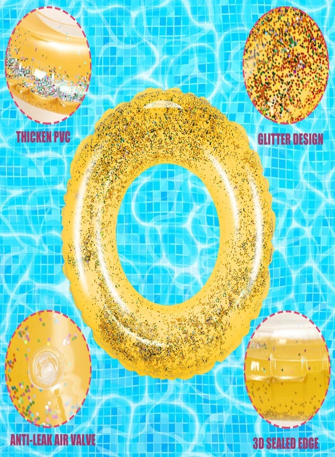 Whaline 4Pcs Inflatable Pool Floats Toys Swim Tubes Rings Glitter Yellow Pool Tube for Teen Boys Girls Outdoor Summer Swimming Pool Beach Party Favors Supplies - Image 3