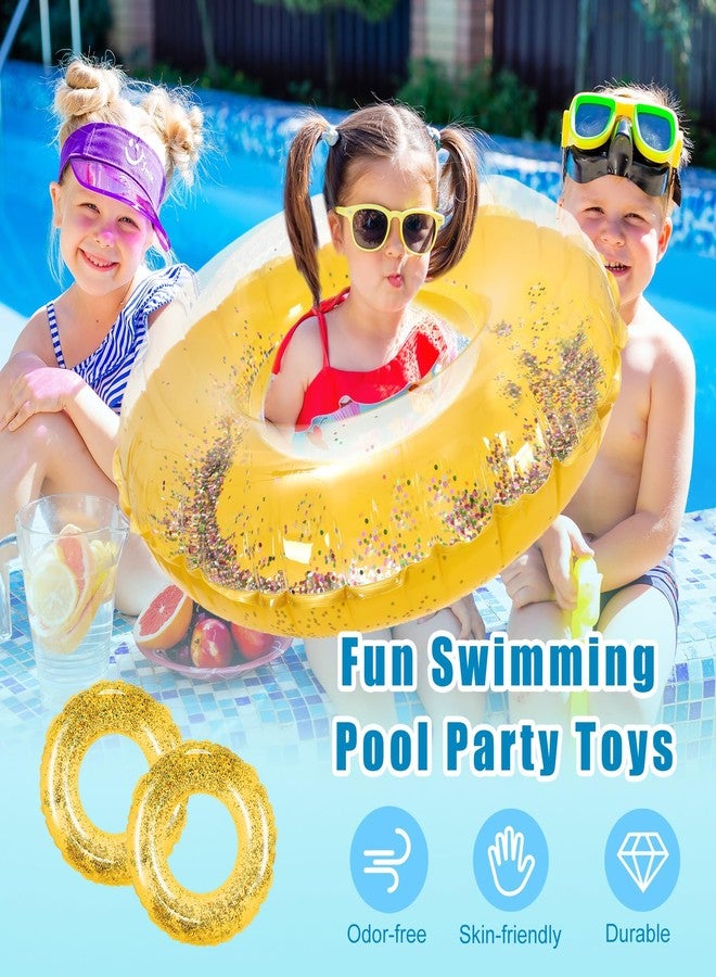 Whaline 4Pcs Inflatable Pool Floats Toys Swim Tubes Rings Glitter Yellow Pool Tube for Teen Boys Girls Outdoor Summer Swimming Pool Beach Party Favors Supplies - Image 5