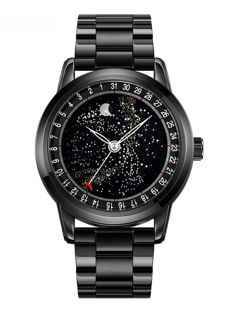 Men's Japan Quartz movement Fashion Starry Sky Moon Phase Watch - 2216 - Image 1
