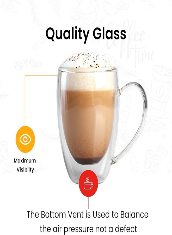Double Walled Glass Coffee Mugs Set of 2, 350ml Clear Glass Insulated Mugs with Handle for Cappuccino, Tea, Latte, Cups, Beverage Glasses Heat Resistant  - Image 3