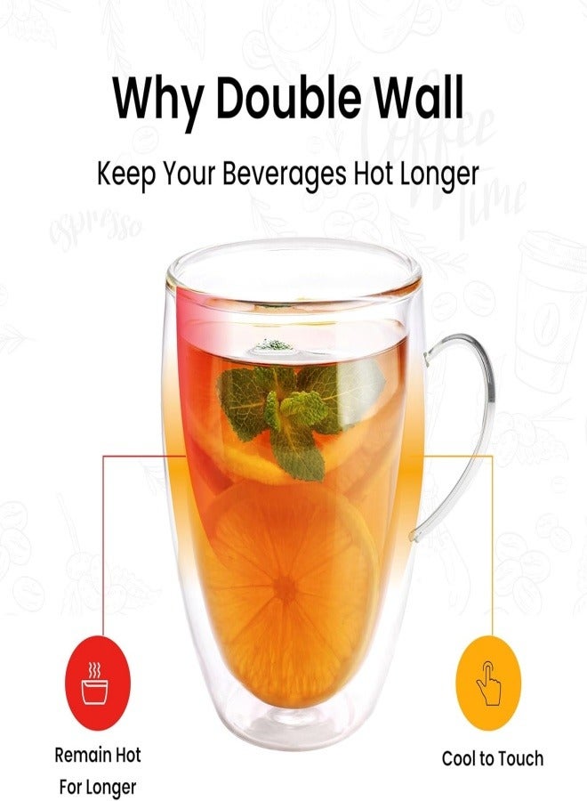 Double Walled Glass Coffee Mugs Set of 2, 350ml Clear Glass Insulated Mugs with Handle for Cappuccino, Tea, Latte, Cups, Beverage Glasses Heat Resistant  - Image 4