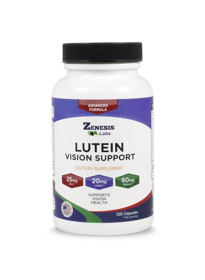 Zenesis Labs Lutein Vision Support - فيتامين أساسي للعين - مع التوت الأزرق وبيتا كاروتين والزنك وبذور العنب ومعادن أخرى - 120 كبسولة - إمداد لمدة 60 يومًا