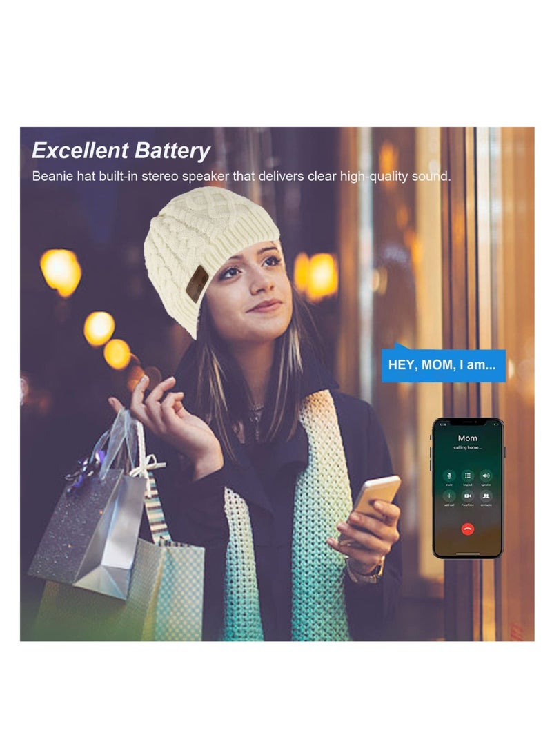 Barakah Wireless Beanie Hat Women Men Beanie Headset 5.0 Music Hat Over Ear Wireless Headphone Handsfree Earphone with Removable Speaker Outdoor Sport Washable Winter Knit Cap for Adult Boy Girl Gift (White) - Image 3