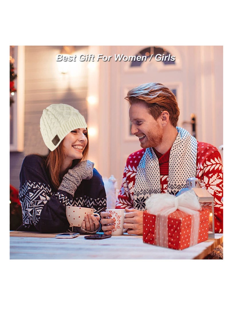 Barakah Wireless Beanie Hat Women Men Beanie Headset 5.0 Music Hat Over Ear Wireless Headphone Handsfree Earphone with Removable Speaker Outdoor Sport Washable Winter Knit Cap for Adult Boy Girl Gift (White) - Image 2