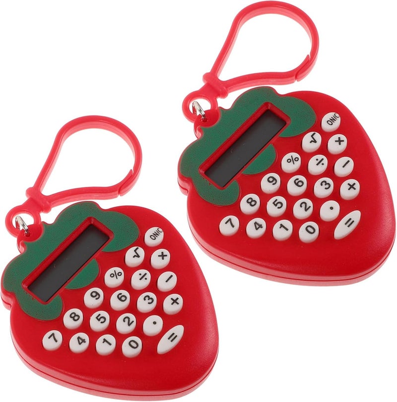 POPETPOP 2pcs Cute Strawberry Keychain Calculator Mini Portable Digital Calculator for Boys and Girls Adults School Office - Image 1