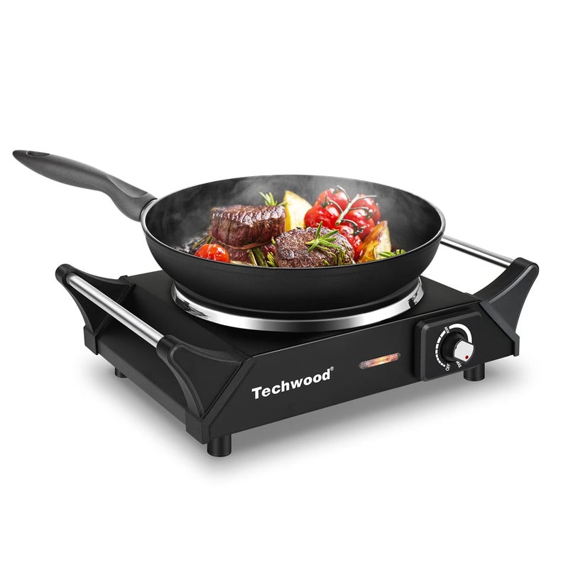 Techwood Hot Plate, Techwood Electric Stove for Cooking, 1500W Countertop Single Burner with Adjustable Temperature and Handles, 7.3â€ Cooktop for RV/Home/Camp, Compatible for All Cookwares Black - Image 1