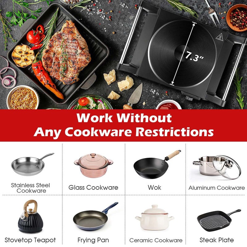 Techwood Hot Plate, Techwood Electric Stove for Cooking, 1500W Countertop Single Burner with Adjustable Temperature and Handles, 7.3â€ Cooktop for RV/Home/Camp, Compatible for All Cookwares Black - Image 4