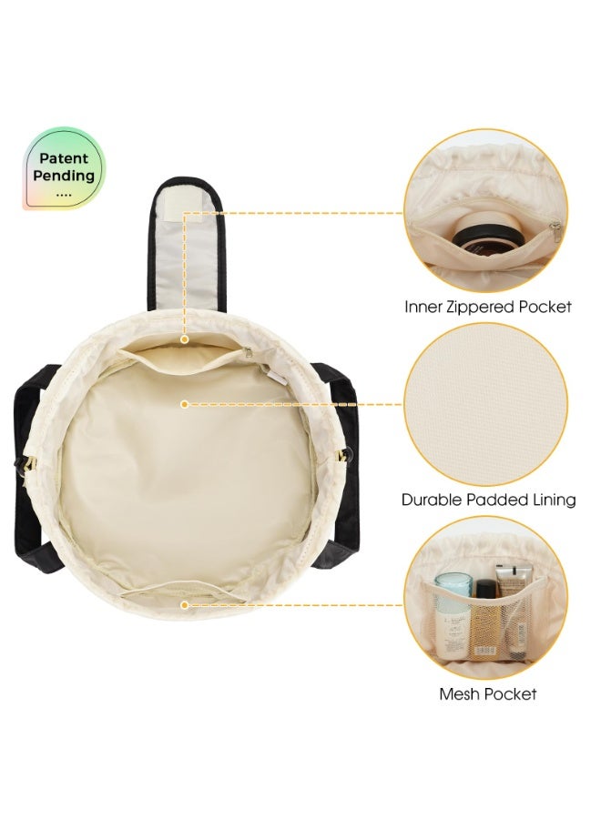 كيلا حقيبة مكياج برباط أسطواني، حقيبة مستحضرات تجميل كبيرة، منظم أدوات الزينة للنساء والفتيات لمستلزمات السفر (أسود) (براءة اختراع) - Image 5