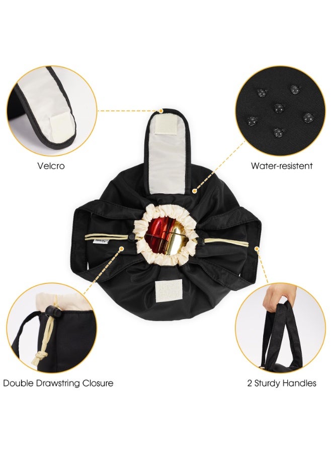 كيلا حقيبة مكياج برباط أسطواني، حقيبة مستحضرات تجميل كبيرة، منظم أدوات الزينة للنساء والفتيات لمستلزمات السفر (أسود) (براءة اختراع) - Image 4