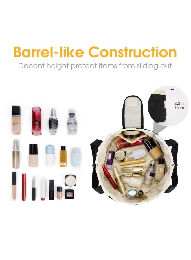 كيلا حقيبة مكياج برباط أسطواني، حقيبة مستحضرات تجميل كبيرة، منظم أدوات الزينة للنساء والفتيات لمستلزمات السفر (أسود) (براءة اختراع) - Image 2