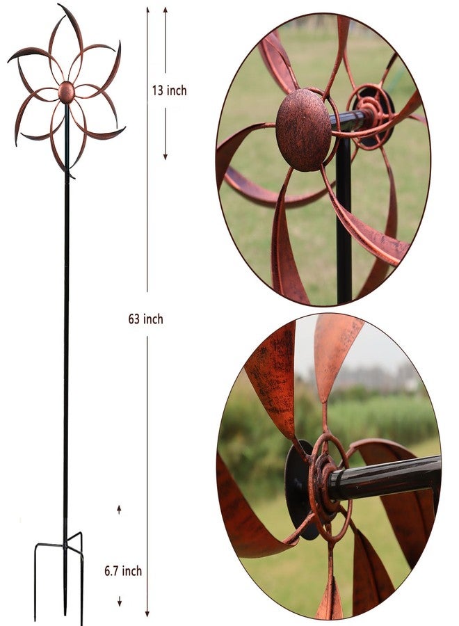 LERFUGI Wind Spinner Outdoor Copper Metal Garden Wind Spinners with Dual Kinetic Spinning Blades for Yard Lawn and Patio Decor 63x13 Inches - Image 2