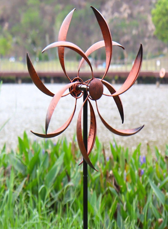 LERFUGI Wind Spinner Outdoor Copper Metal Garden Wind Spinners with Dual Kinetic Spinning Blades for Yard Lawn and Patio Decor 63x13 Inches - Image 3