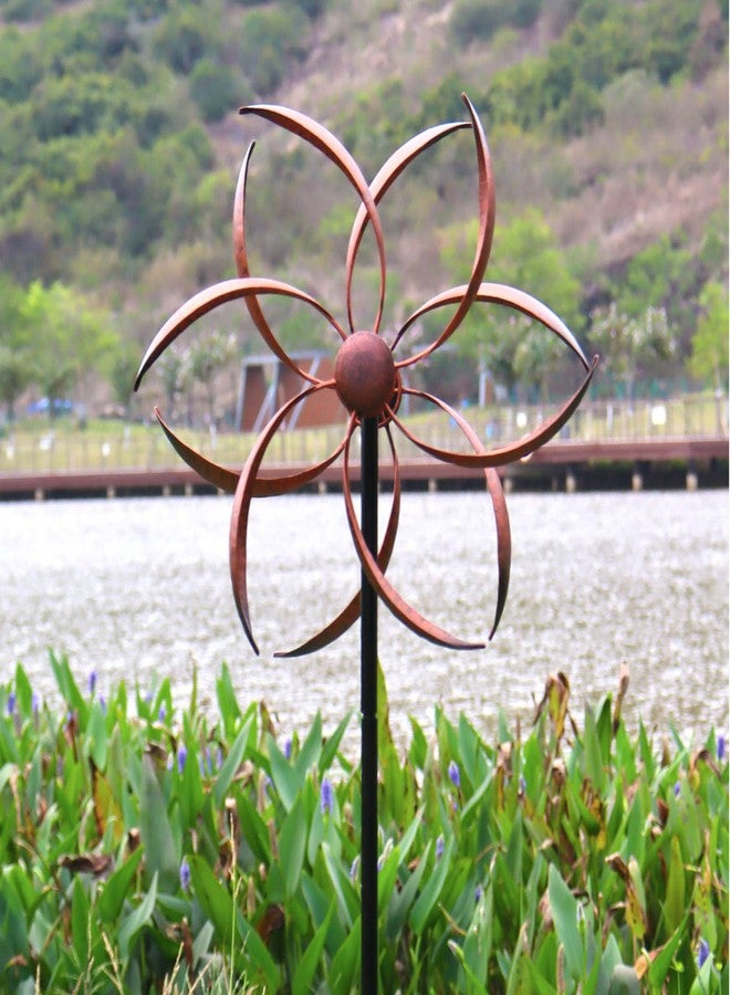 LERFUGI Wind Spinner Outdoor Copper Metal Garden Wind Spinners with Dual Kinetic Spinning Blades for Yard Lawn and Patio Decor 63x13 Inches - Image 4
