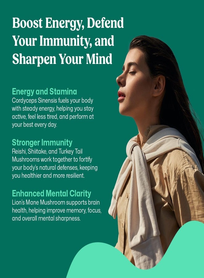 ColonBroom Mushroom Complex, Powerful Mushroom Blend with Cordyceps, Reishi, Shiitake, Lion’s Mane Extract for Energy, Immunity, Stress Relief & Cognitive Health - 60 Capsules, 30 Day Supply - Image 2