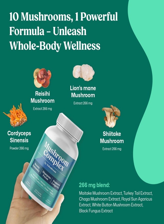 ColonBroom Mushroom Complex, Powerful Mushroom Blend with Cordyceps, Reishi, Shiitake, Lion’s Mane Extract for Energy, Immunity, Stress Relief & Cognitive Health - 60 Capsules, 30 Day Supply - Image 3