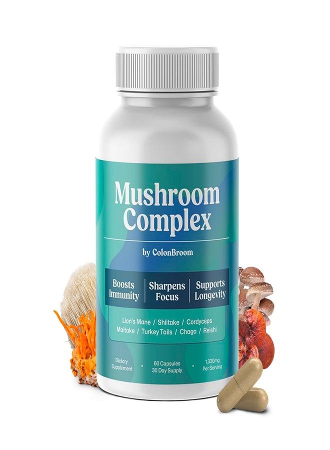 ColonBroom Mushroom Complex, Powerful Mushroom Blend with Cordyceps, Reishi, Shiitake, Lion’s Mane Extract for Energy, Immunity, Stress Relief & Cognitive Health - 60 Capsules, 30 Day Supply - Image 1